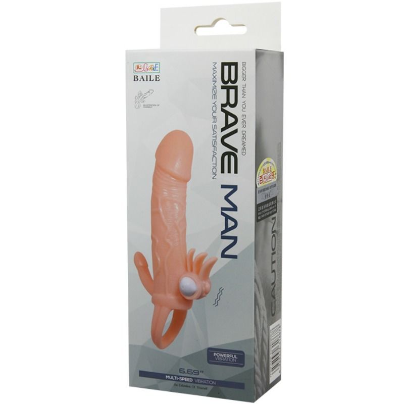 BAILE - BRAVE MAN PENIS COVER WITH CLIT AND ANAL STIMULATION FLESH 16.5 CM - 1