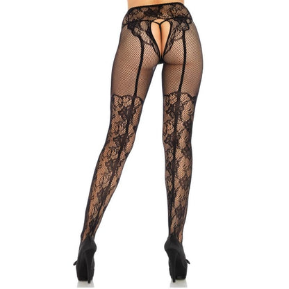 LEG AVENUE - STOCKING FLOWERS DESIGN BACK CROTHLESS ONE SIZE - 2