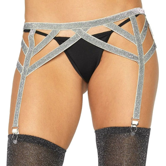 LEG AVENUE - PORTE-JARRETELLES ÉLASTIQUE EN LUREX ARGENT TAILLE UNIQUE