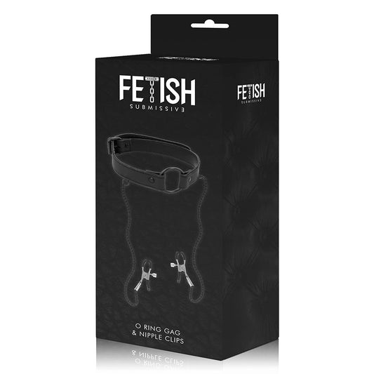 FETISH SUBMISSIVE - GAG RING WITH NIPPLE CLAMPS - 1