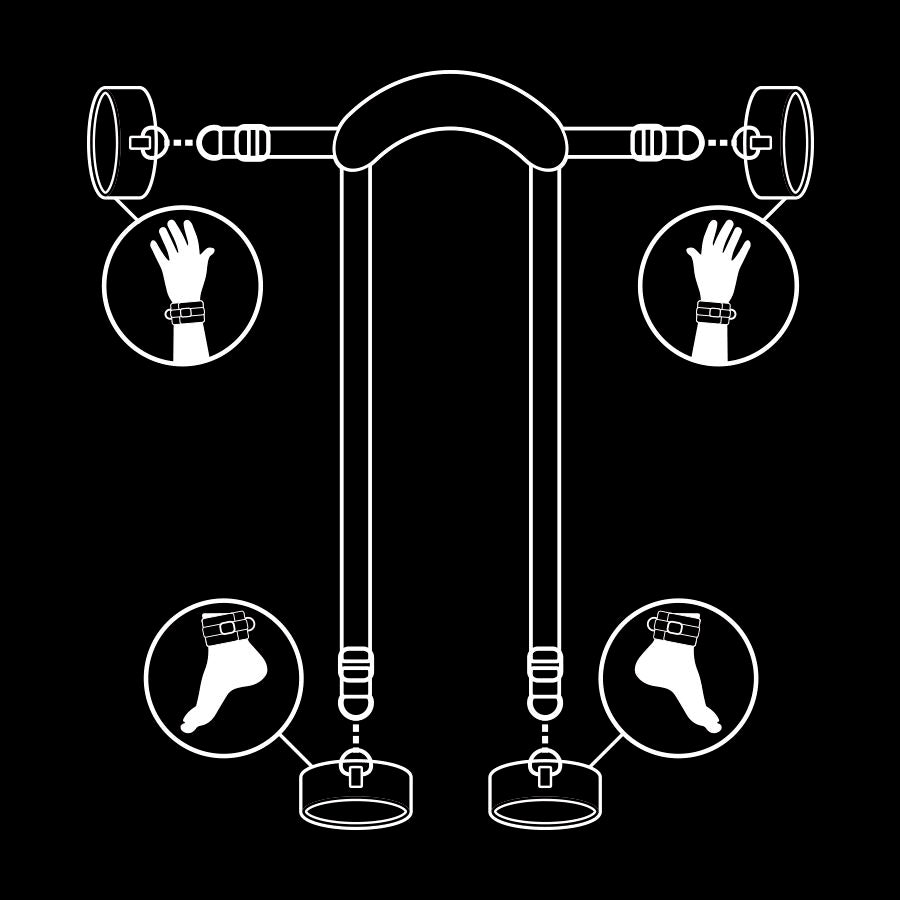 FETISH SUBMISSIVE - MASTER POSITION WITH 4 NOPRENE COVERED HANDCUFFS