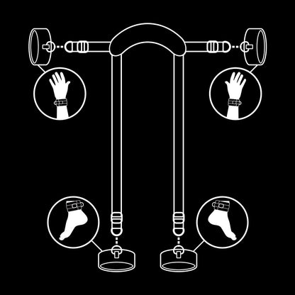 FETISH SUBMISSIVE - MASTER POSITION WITH 4 NOPRENE COVERED HANDCUFFS