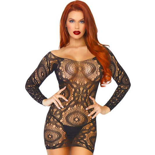 LEG AVENUE - LACE LONG SLEEVED MINI DRESS ONE SIZE - 1