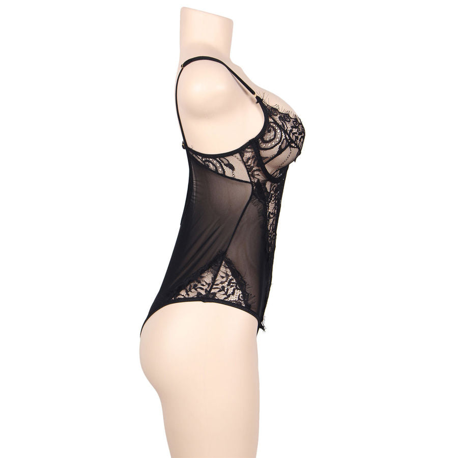 SUBBLIME - QUEEN PLUS FLORAL LACE AND FRINGED BLACK TEDDY - 2