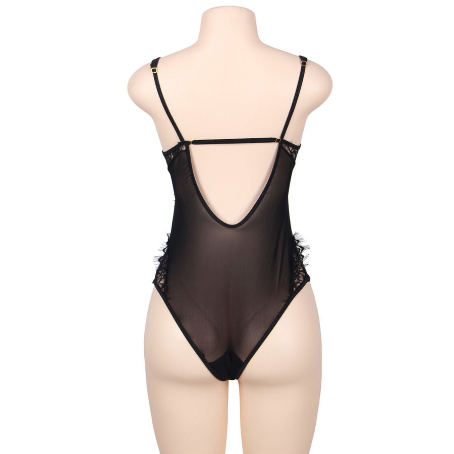 SUBBLIME - QUEEN PLUS FLORAL LACE AND FRINGED BLACK TEDDY - 3