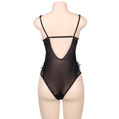 SUBBLIME - QUEEN PLUS FLORAL LACE AND FRINGED BLACK TEDDY - 3