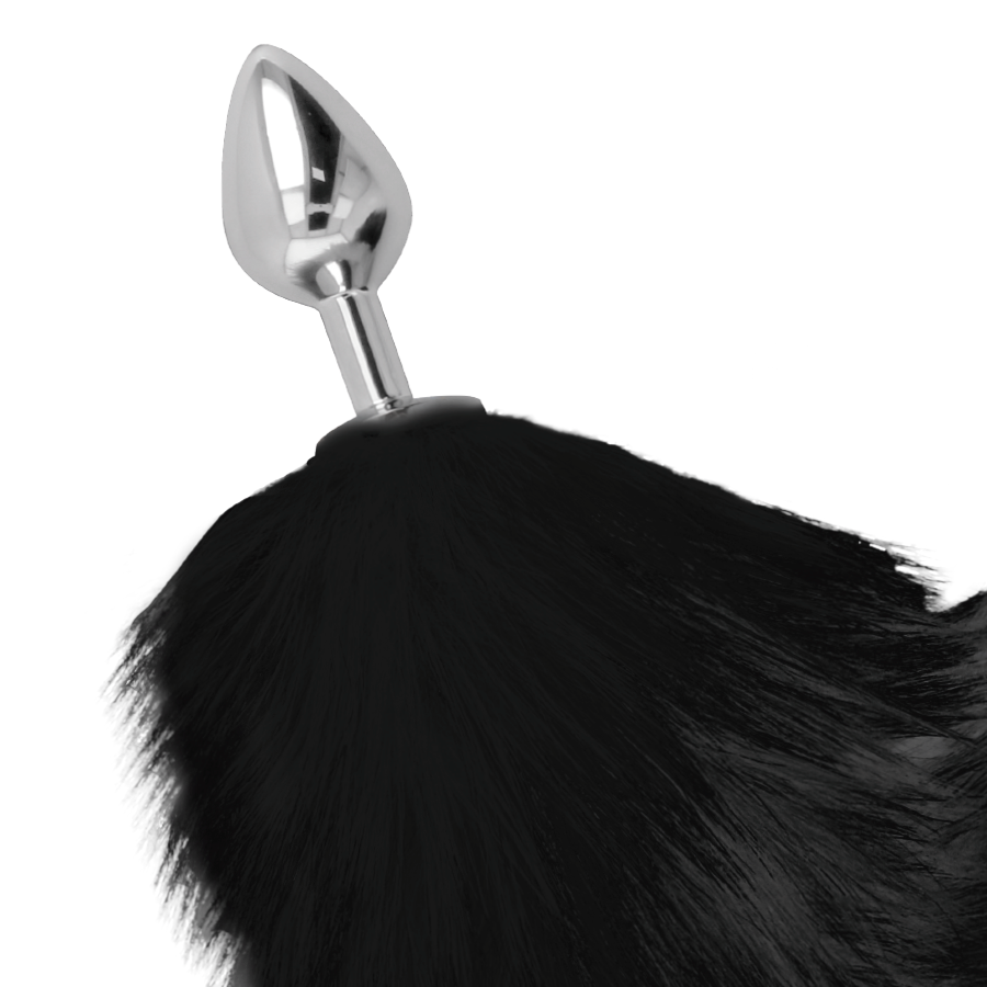 DARKNESS - SILVER 8CM BUTT PLUG WITH BLACK TAIL