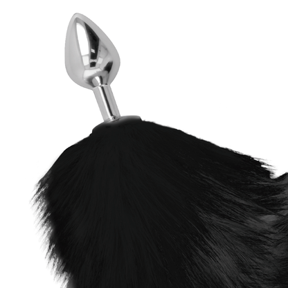 DARKNESS - SILVER 8CM BUTT PLUG WITH BLACK TAIL
