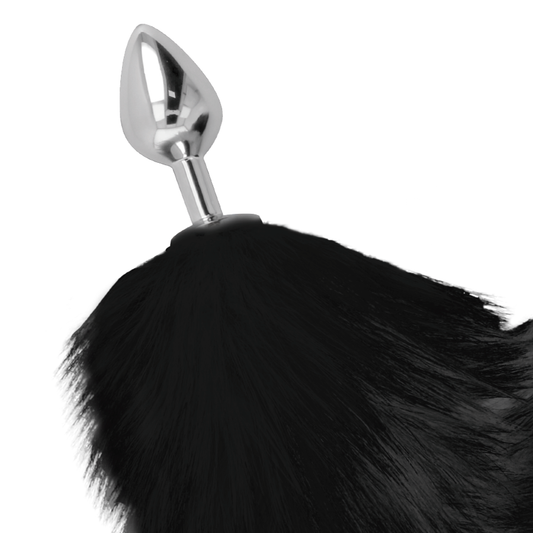 DARKNESS - SILVER 8CM BUTT PLUG WITH BLACK TAIL