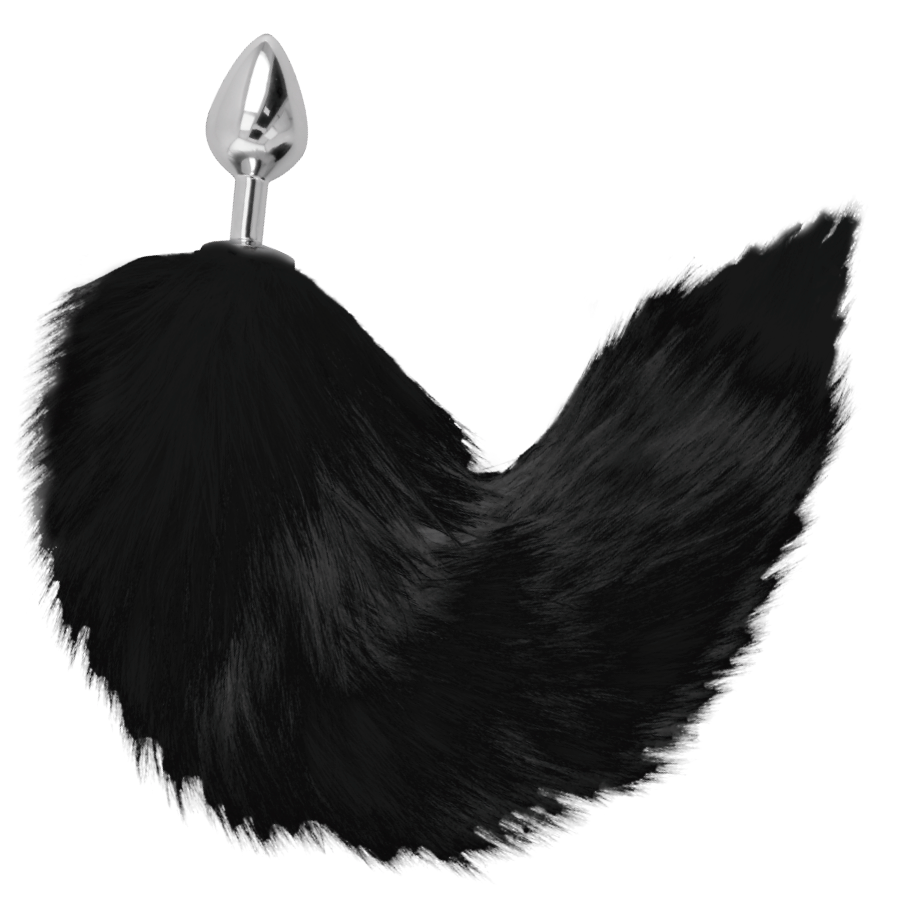 DARKNESS - SILVER 8CM BUTT PLUG WITH BLACK TAIL