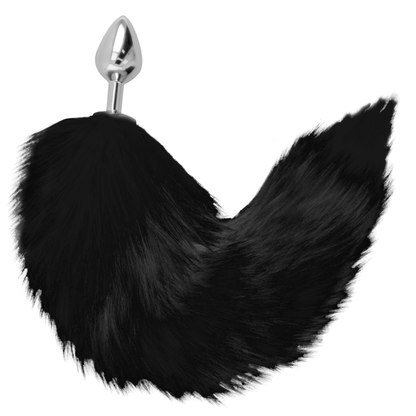DARKNESS - SILVER 8CM BUTT PLUG WITH BLACK TAIL