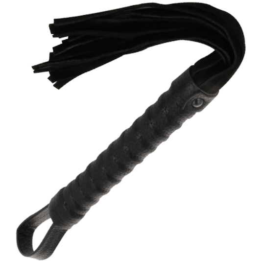 DARKNESS - BLACK BONDAGE WHIP WITH LEATHER HANDLE - 1