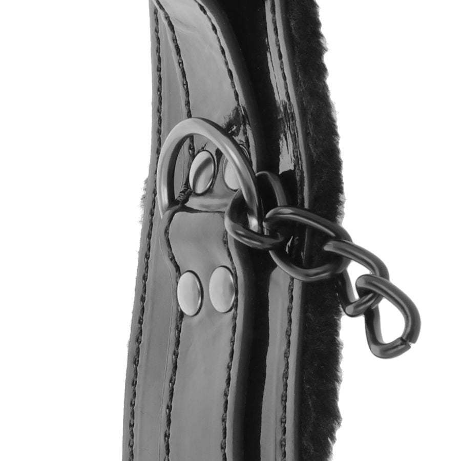DARKNESS - BLACK ADJUSTABLE LEATHER HANDCUFFS WITH PADLOCK - 3