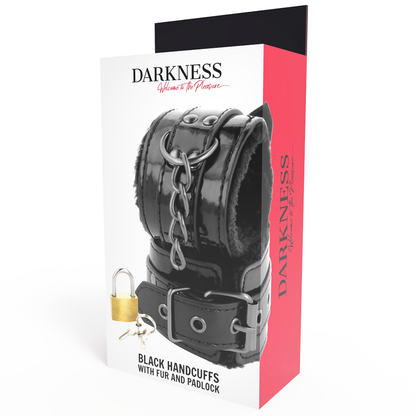 DARKNESS - BLACK ADJUSTABLE LEATHER HANDCUFFS WITH PADLOCK - 2