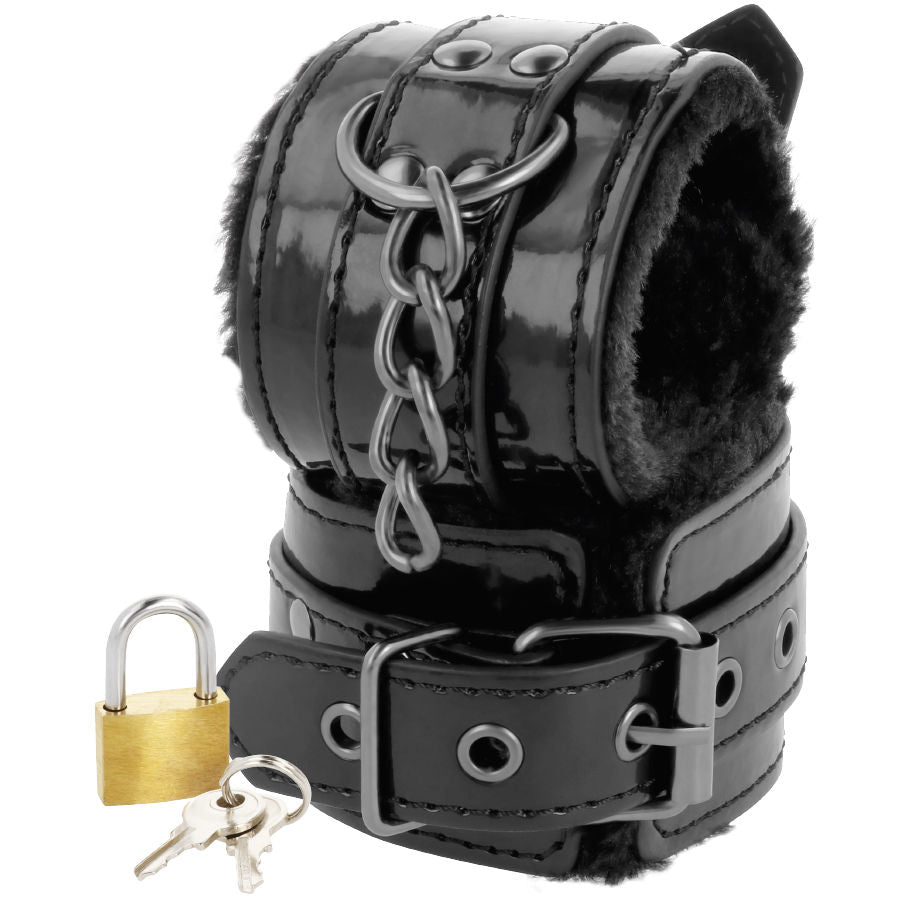 DARKNESS - ADJUSTABLE BLACK LEATHER ANKLE HANDCUFFS WITH PADLOCK - 8