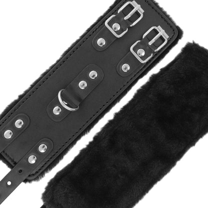 DARKNESS - BLACK ADJUSTABLE LEATHER HANDCUFFS WITH LINING - 4