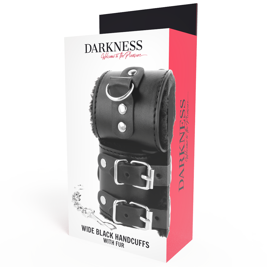 DARKNESS - BLACK ADJUSTABLE LEATHER HANDCUFFS WITH LINING - 2