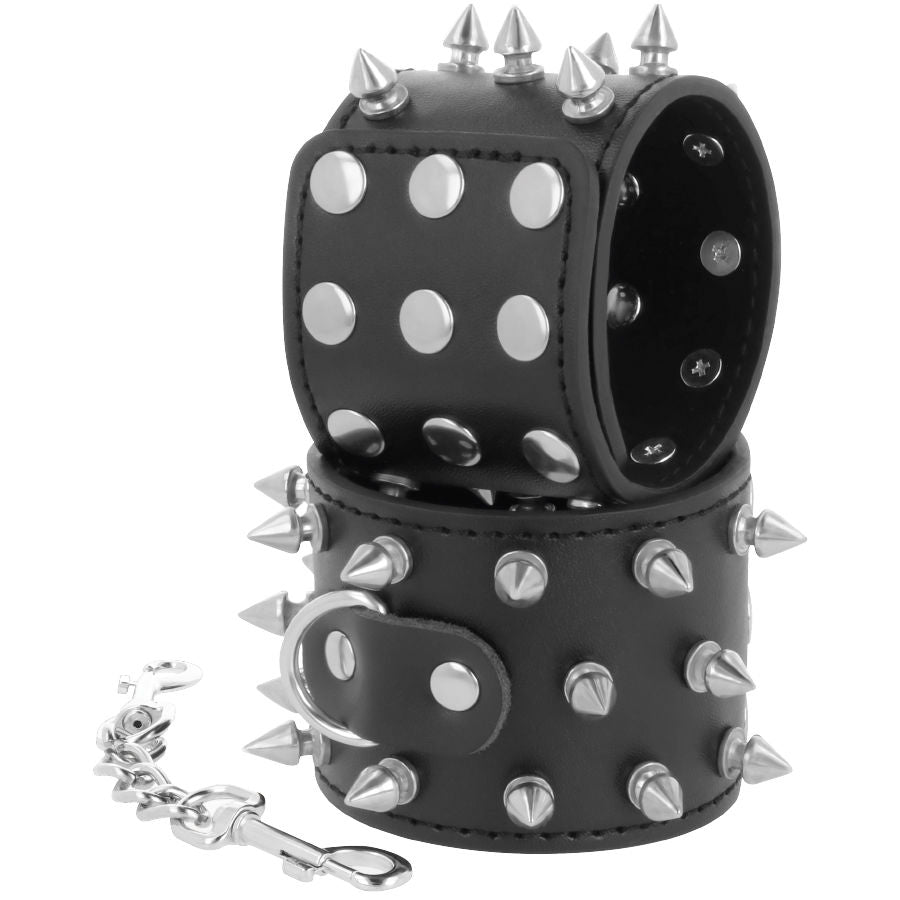 DARKNESS - SKULLS AND BONES BLACK SPIKED HANDCUFFS - 7