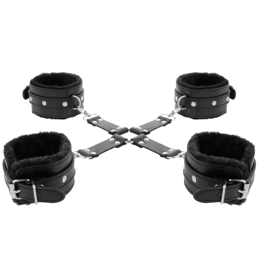 DARKNESS - LEATHER HANDCUFFS FOR FOOT AND HANDS BLACK - 3