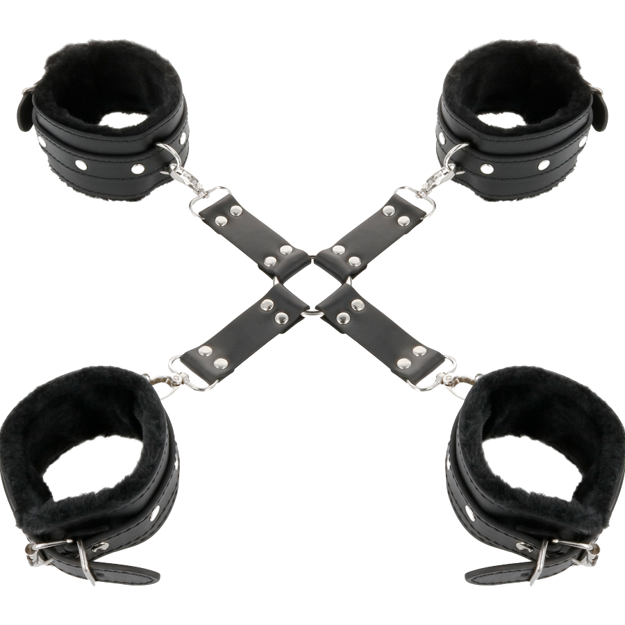 DARKNESS - LEATHER HANDCUFFS FOR FOOT AND HANDS BLACK - 9