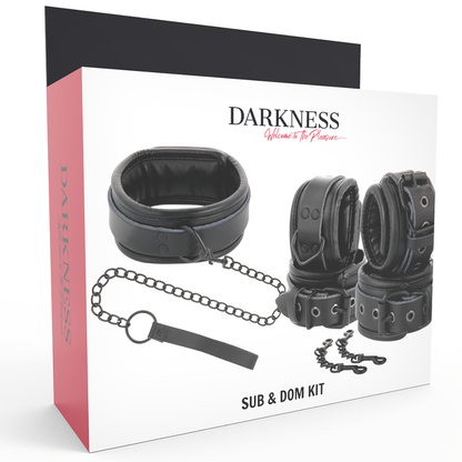 DARKNESS - BLACK LEATHER HANDCUFFS AND COLLAR - 3