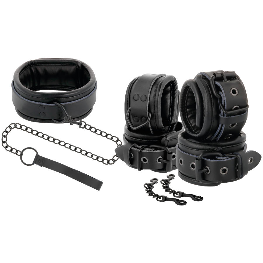 DARKNESS - BLACK LEATHER HANDCUFFS AND COLLAR - 11