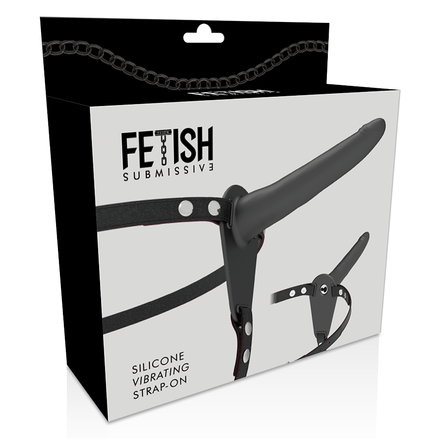 FETISH SUBMISSIVE HARNESS - 15CM BLACK SILICONE VIBRATOR