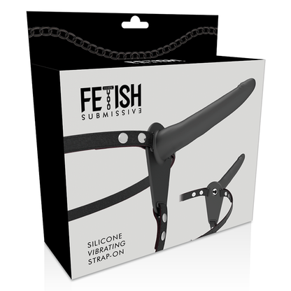 FETISH SUBMISSIVE HARNESS - 15CM BLACK SILICONE VIBRATOR