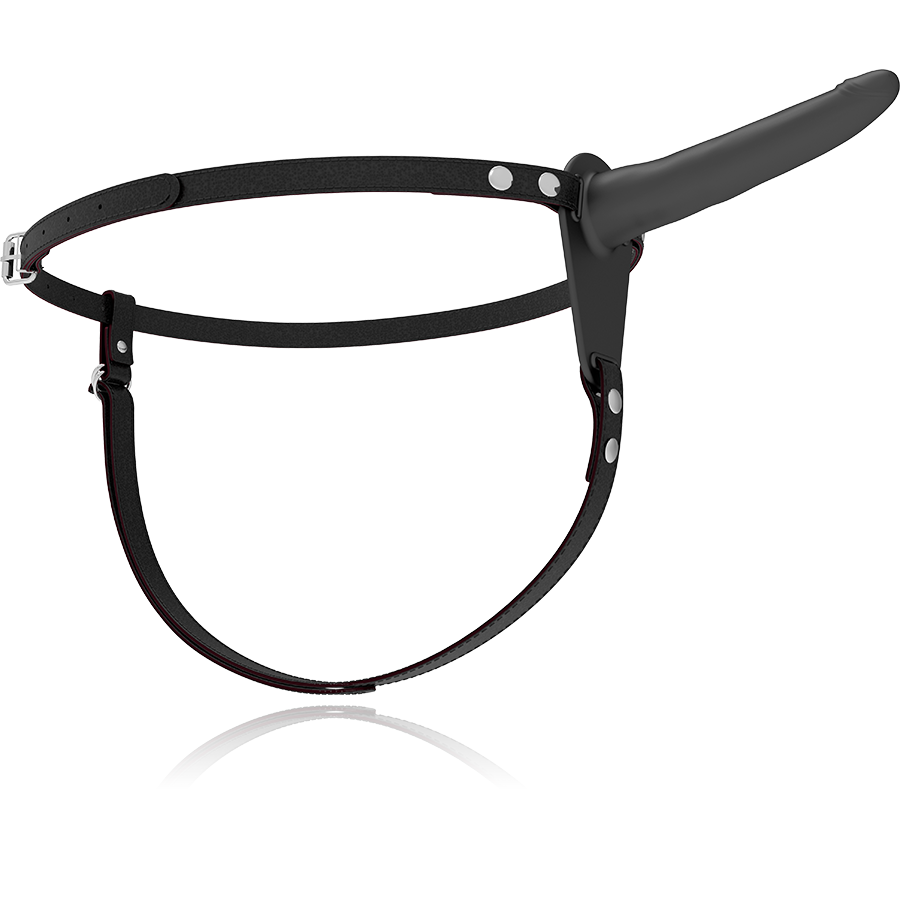 FETISH SUBMISSIVE HARNESS - 15CM BLACK SILICONE VIBRATOR