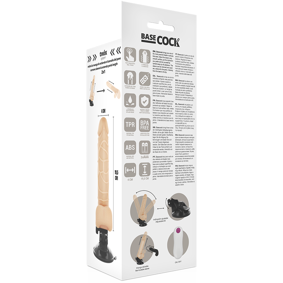 BASECOCK - REALISTIC BLACK REMOTE CONTROL VIBRATOR WITH 19.5 CM TESTICLES -OR- 4 CM