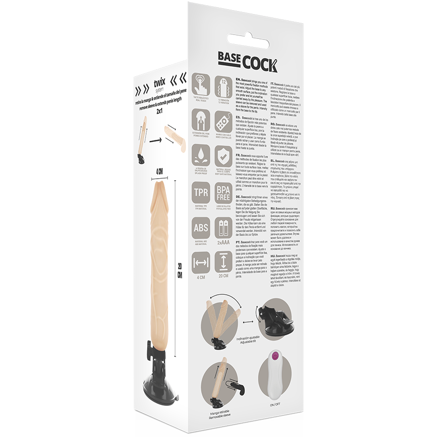 BASECOCK - REALISTIC VIBRATOR WITH BLACK REMOTE CONTROL 20 CM -OR- 4 CM