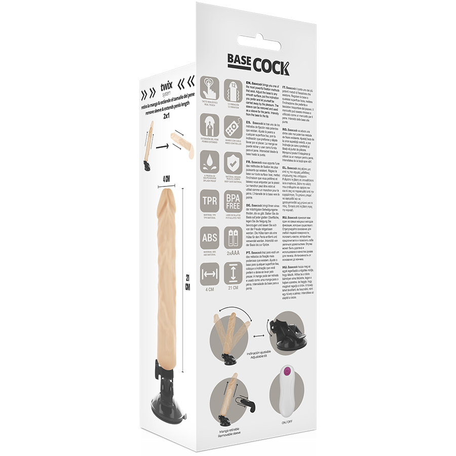 BASECOCK - REALISTIC VIBRATOR REMOTE CONTROL BLACK 21 CM -O- 4 CM - NATURAL - 3