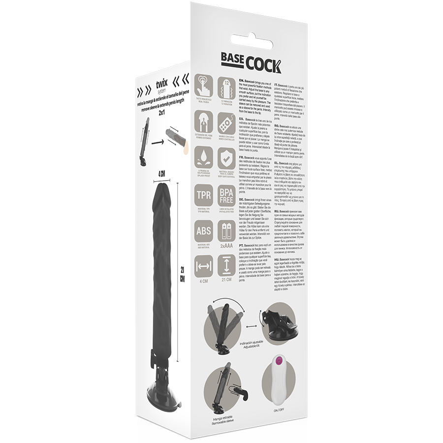 BASECOCK - REALISTIC VIBRATOR REMOTE CONTROL BLACK 21 CM -O- 4 CM - BLACK - 8