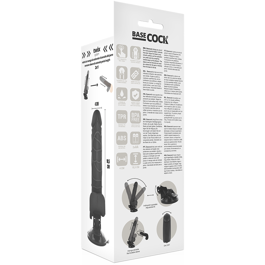 BASECOCK - REALISTIC VIBRATOR REMOTE CONTROL BLACK 18.5 CM -O- 4CM - BLACK - 9