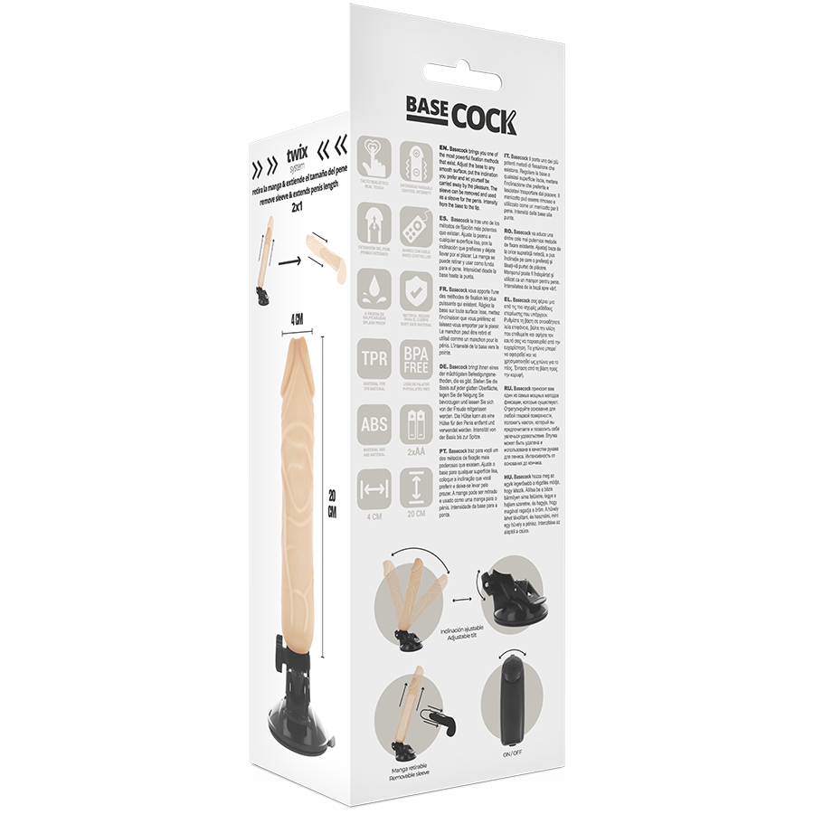 BASECOCK - REALISTIC VIBRATOR WITH BLACK REMOTE CONTROL 20 CM -OR- 4 CM