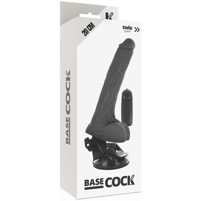 BASECOCK - REALISTIC BLACK REMOTE CONTROL VIBRATOR WITH TESTICLES 20 CM -O- 4 CM - NATURAL - 8