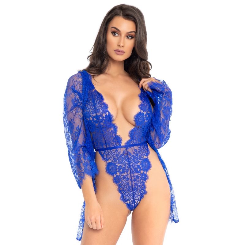 LEG AVENUE - TEDDY AND ROBE BLUE L - S - 3