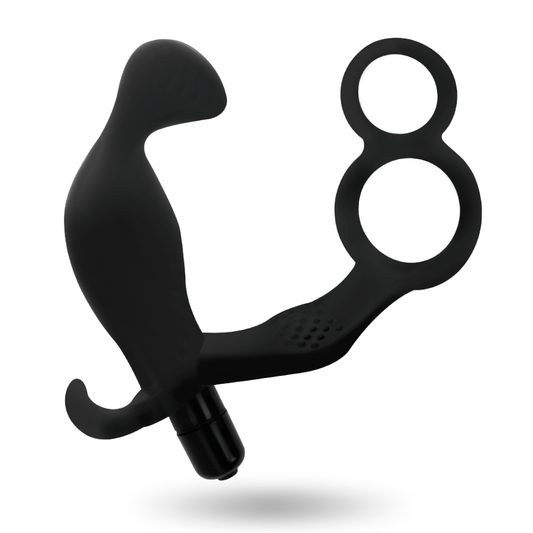 ADDICTED TOYS - BUTT PLUG WITH DOUBLE RING FOR PENIS AND BLACK TESTICLES