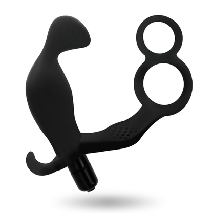 ADDICTED TOYS - ANAL PLUG WITH DOUBLE PENIS RING AND TESTICLES BLACK - 1