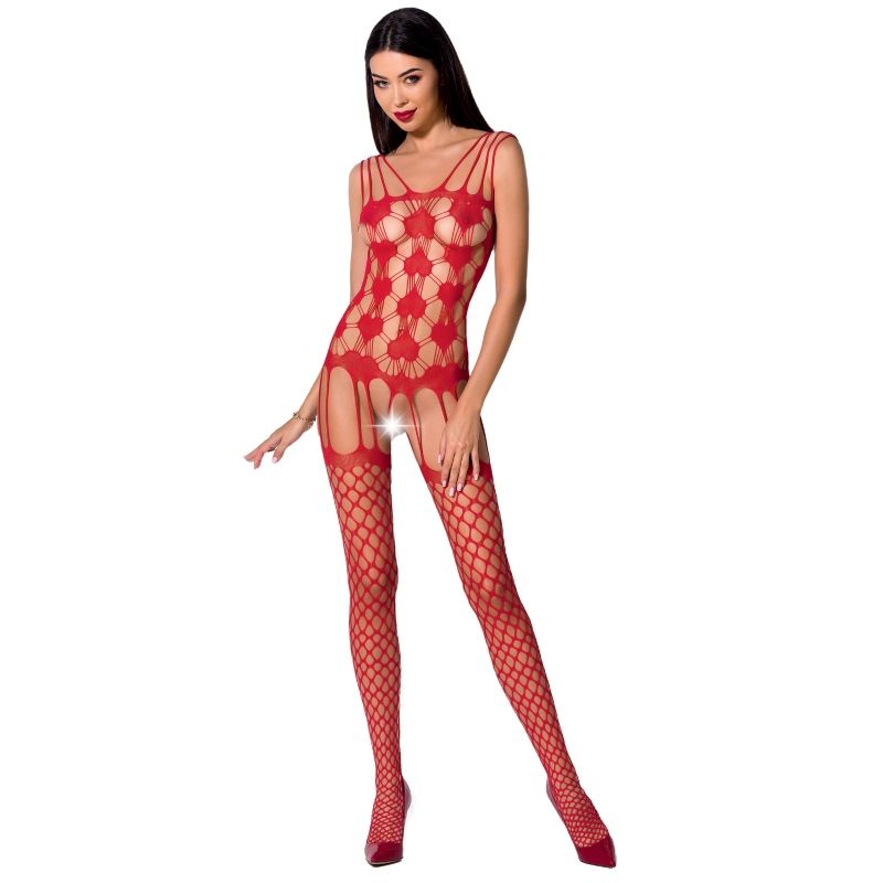 PASSION - WOMAN BS067 WHITE BODYSTOCKING ONE SIZE - ONE SIZE / RED - 3