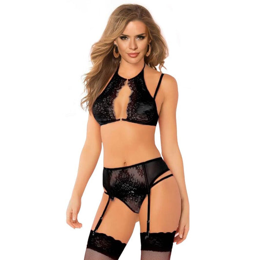 QUEEN LINGERIE - BRA + GARTER AND THONG SET SIZE L/XL - 1