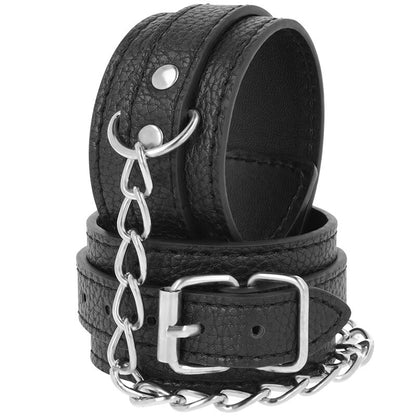 DARKNESS - BLACK TEXTURED LEATHER HANDCUFFS - 1