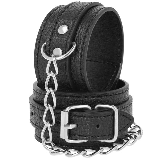 DARKNESS - BLACK TEXTURED LEATHER HANDCUFFS - 1