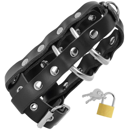 DARKNESS - LEATHER CHASTITY CAGE WITH LOCK - 4