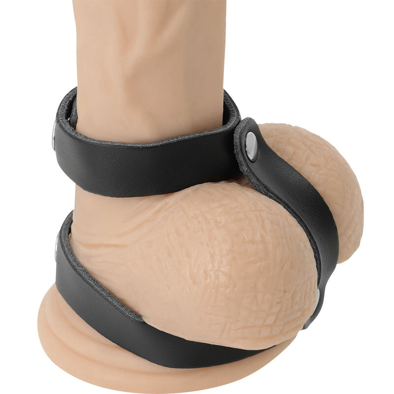 DARKNESS - LEATHER ADJUSTABLE PENIS AND TESTICLE RING - 5