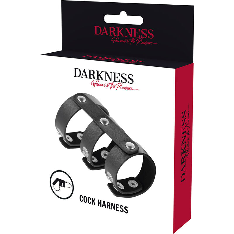 DARKNESS - ADJUSTABLE LEATHER DOUBLE COCK AND TESTICLE RING