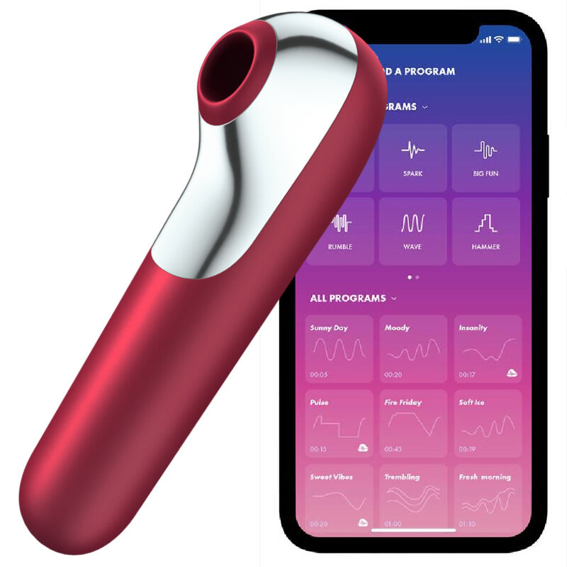 SATISFYER - DUAL LOVE VIBRATOR AND SUCTIONER WITH PULSED AIR RED - 1