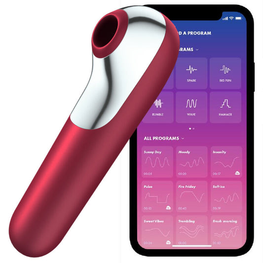 SATISFYER - DUAL LOVE VIBRATOR AND SUCTIONER WITH PULSED AIR RED - 1