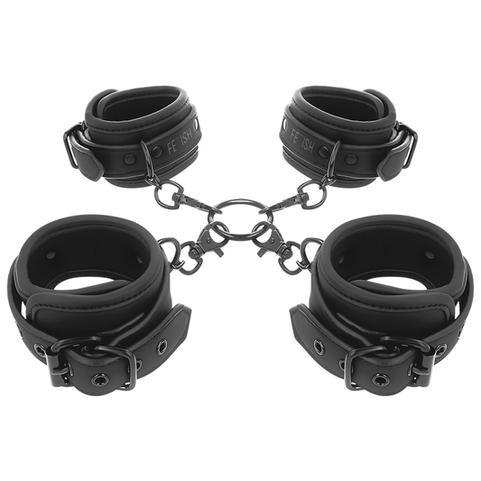 FETISH SUBMISSIVE - SET OF HAND AND ANKLE HANDCUFFS WITH NOPRENE LINING - 1