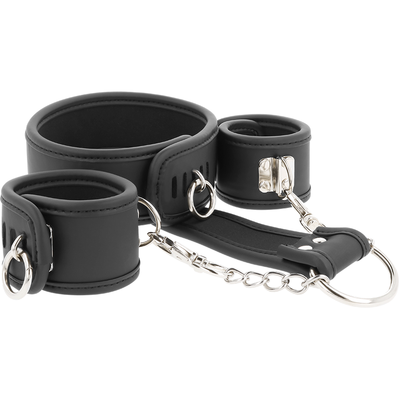 FETISH SUBMISSIVE - VEGAN LEATHER NECKLACE AND HANDCUFFS WITH NOPRENE LINING - 5